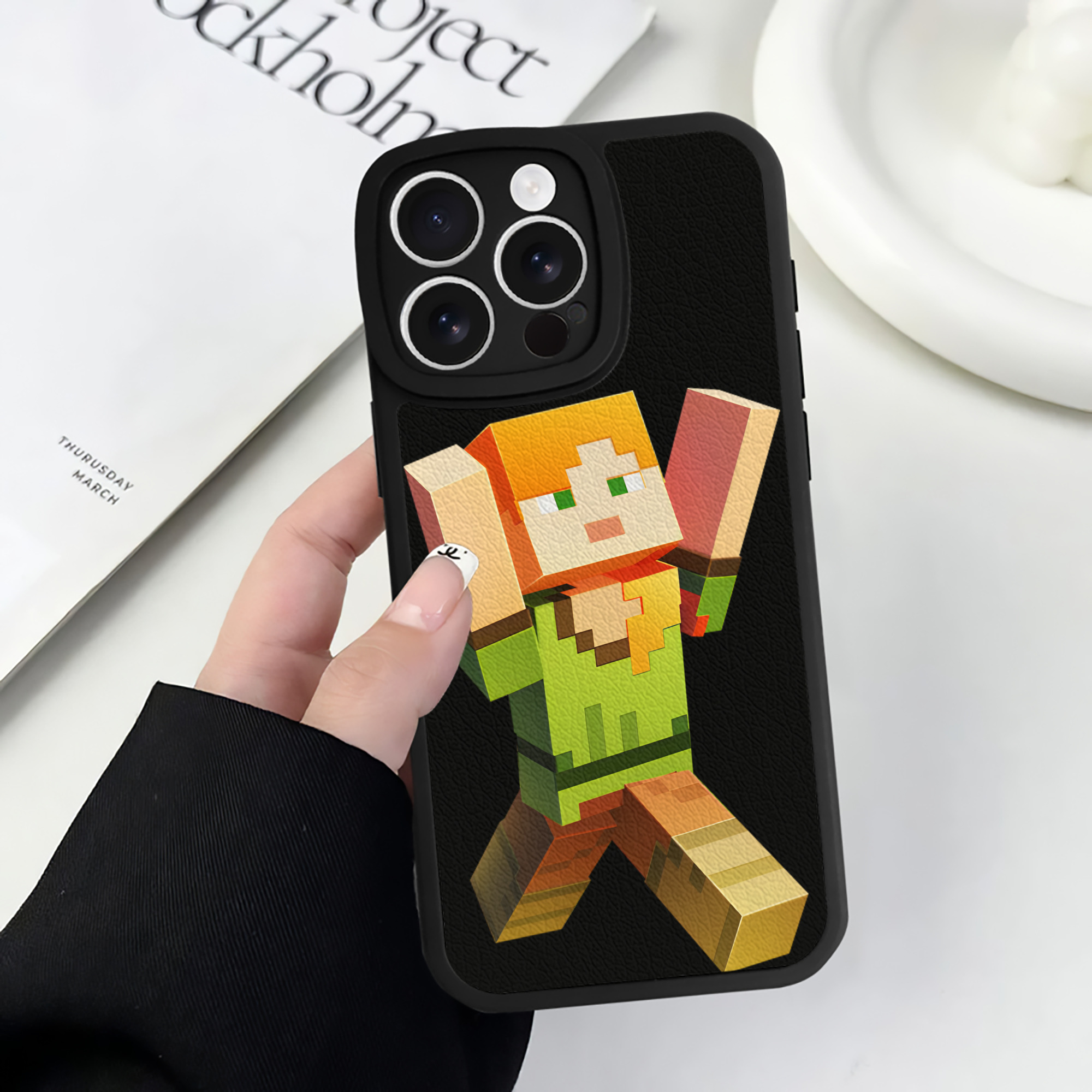 （画像用） マインクラフト ブロックの世界 Minecraft MC Block world 【iPhone 16シリーズ対応】シリコンスマホケース（レザー調） 材質：シリコン
